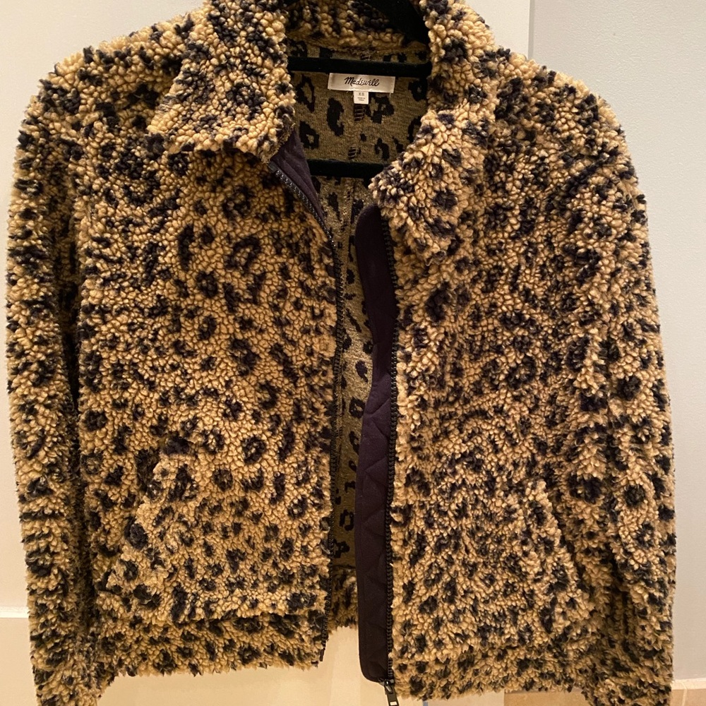 Madewell Leopard Sherpa Bomber Jacket size XS